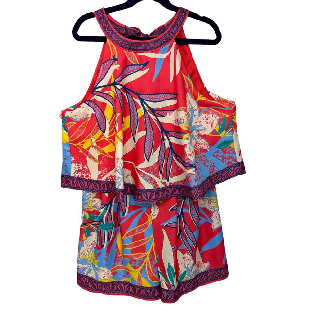 FLYING TOMATO Tropical Romper Small Tie Back Halter One Piece Shorts